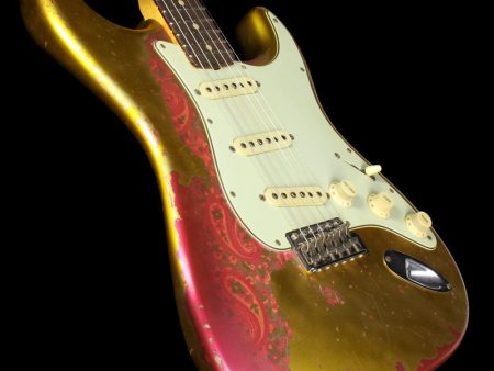 Used 2014 Fender Custom Shop Masterbuilt Jason Smith  60 Heavy Relic Stratocaster Electric Guitar Frost Gold on Pink Paisley For Discount